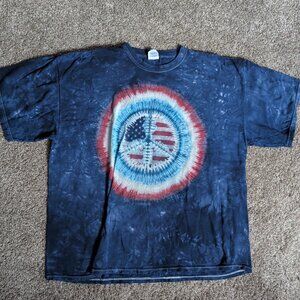 Gildan USA American Flag/Peace Sign Size 2XL Short Sleeve Stonewash/Tie-Die